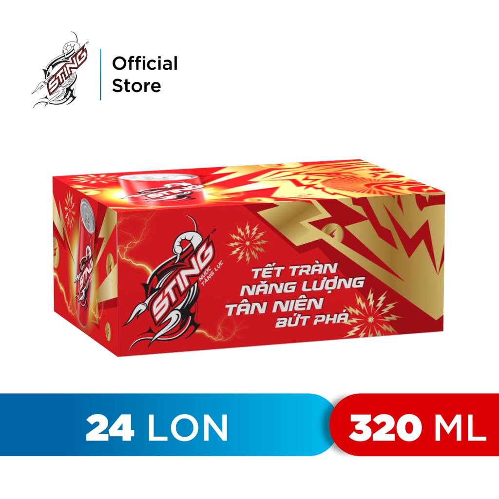 Thùng 24 Lon Nước Tăng Lực Sting Dâu (320ml/lon)