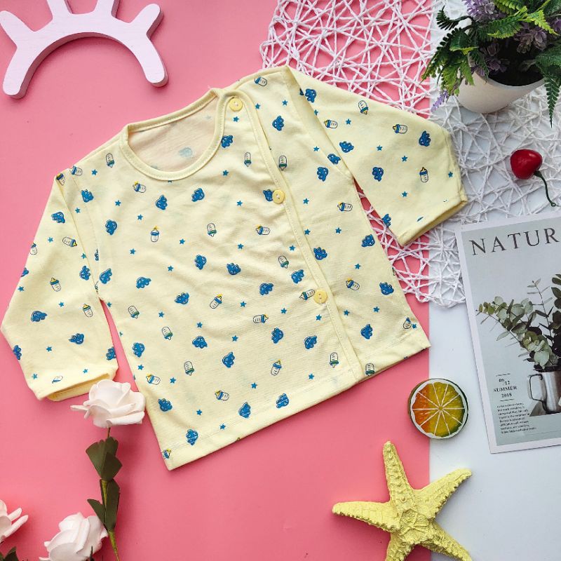 Áo dài tay cúc lệch họa tiết bình sữa cho bé 3-8kg/ nhiều mẫu