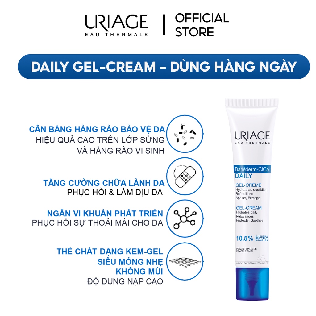 Kem làm dịu và phục hồi da tổn thương hằng ngày URIAGE BARIÉDERM-CICA DAILY GEL-CREAM 40ml