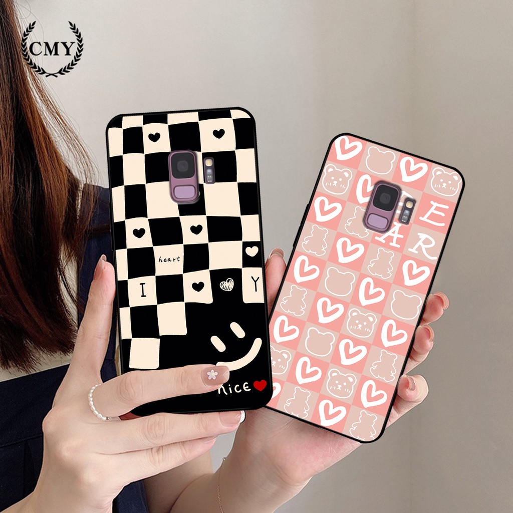 Ốp lưng Samsung S9 - S9 Plus - S9+ in họa tiết caro trái tim, gấu bear dễ thương