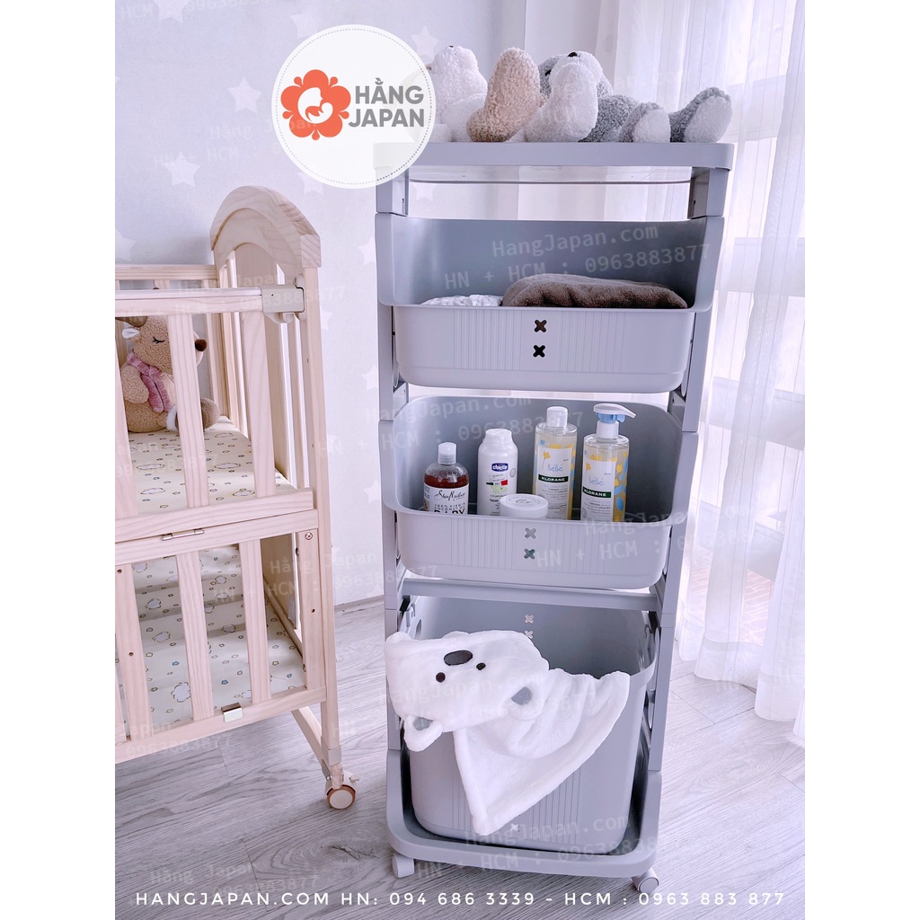 Kệ nhựa đa năng Kapi 2 tầng nhỏ kèm 1 tầng lớn đựng đồ cho bé hàng chính hãng Kích thước: 104x44x26