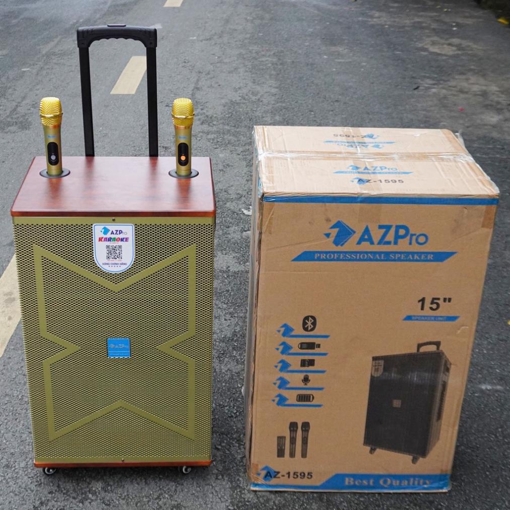Loa kéo AZPro AZ-1595A - Loa kéo di động 2 đường tiếng bass 4 tấc - Tặng kèm 2 micro không dây - Chống hú cực tốt bh 12t