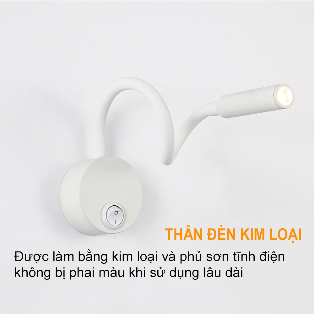 Đèn Led đọc sách gắn tường 3W-220V, Đèn rọi trang trí Phòng ngủ, Nhà hàng, Khách sạn