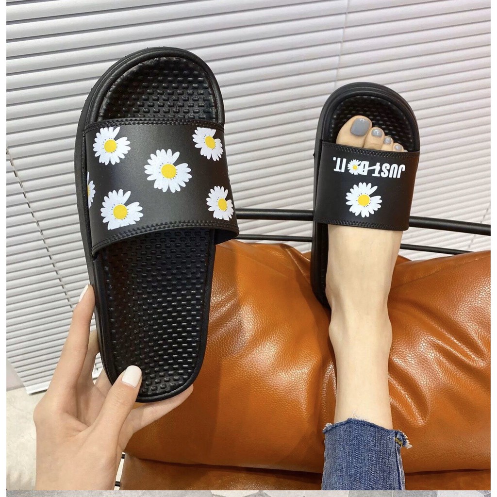 DÉP HOT TREND HOA CÚC CAO CẤP 2 MÀU TRẮNG ĐEN