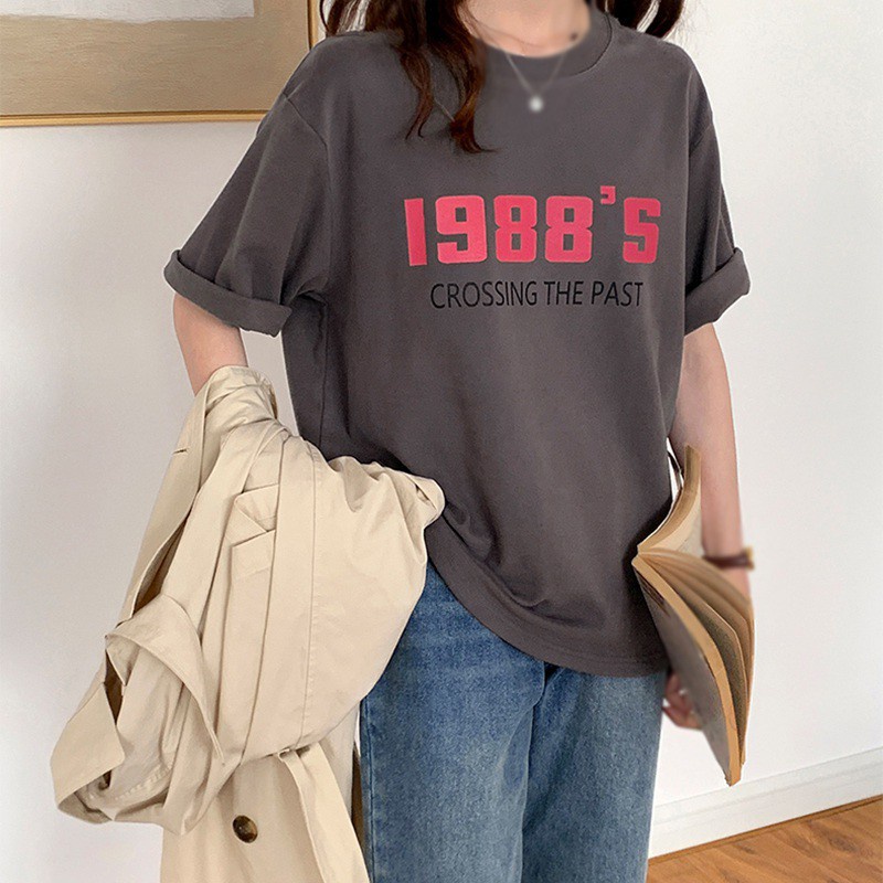 Áo Thun Nữ Ngắn Tay In Chữ Thời Trang Hàn Quốc