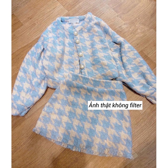 Sét áo dạ crotop mix chân váy kẻ xanh siêu hot hack tuổi (kèm ảnh thật) | BigBuy360 - bigbuy360.vn