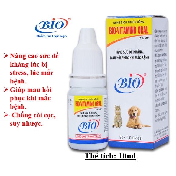 Bio Vitamin Oral dạng uống giúp bổ sung vitamin tăng sức đề kháng cho chó mèo chai 10ml