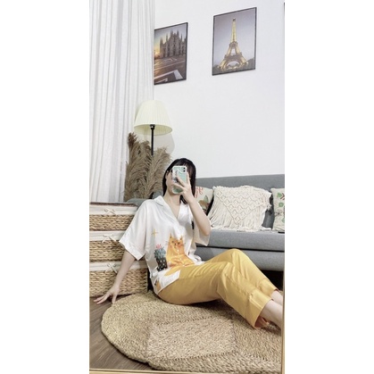 Bộ pijama mango in 3D tay lỡ quần dài