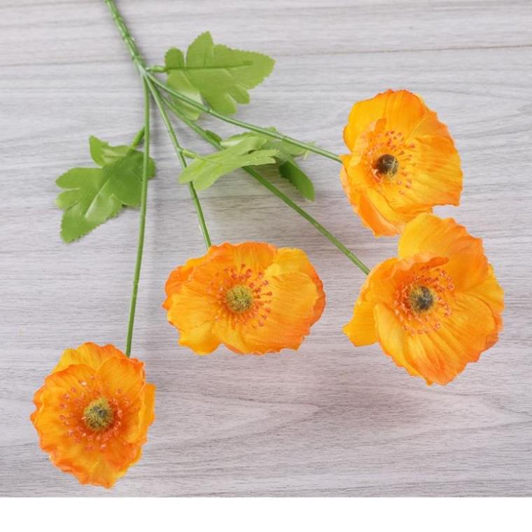 Hoa anh túc lụa loại 1 cành 4 bông trang trí nhà cửa