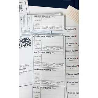 500 - 200 - 100 phiếu ship hàng IN sẵn tên shop dùng viết mã vận đơn (sẵn keo) ĐẶT TỐI THIỂU 200 PHIẾU