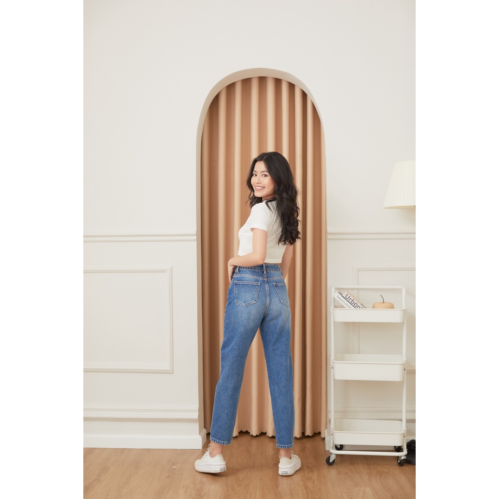 Quần Jeans Nữ Lưng Cao Màu Xanh Đậm Wash Đùi LDM-103B