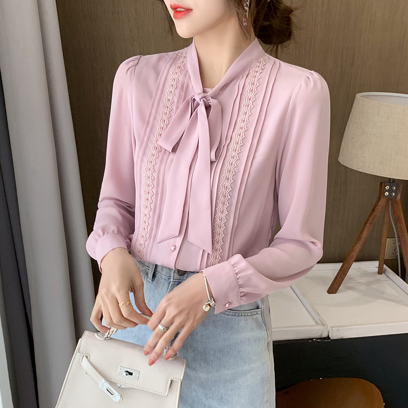 Áo Kiểu Chất Chiffon Tay Dài Thiết Kế Thanh Lịch Cho Phái Nữ