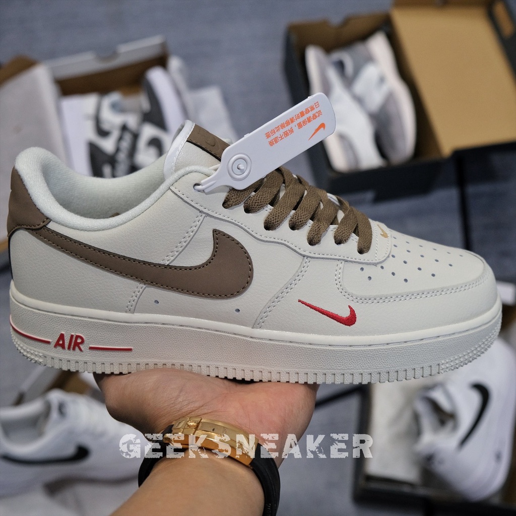 [GeekSneaker] Giày Air Force 1 Cổ thấp  Low Premium White Brown - Vệt Nâu Cafe
