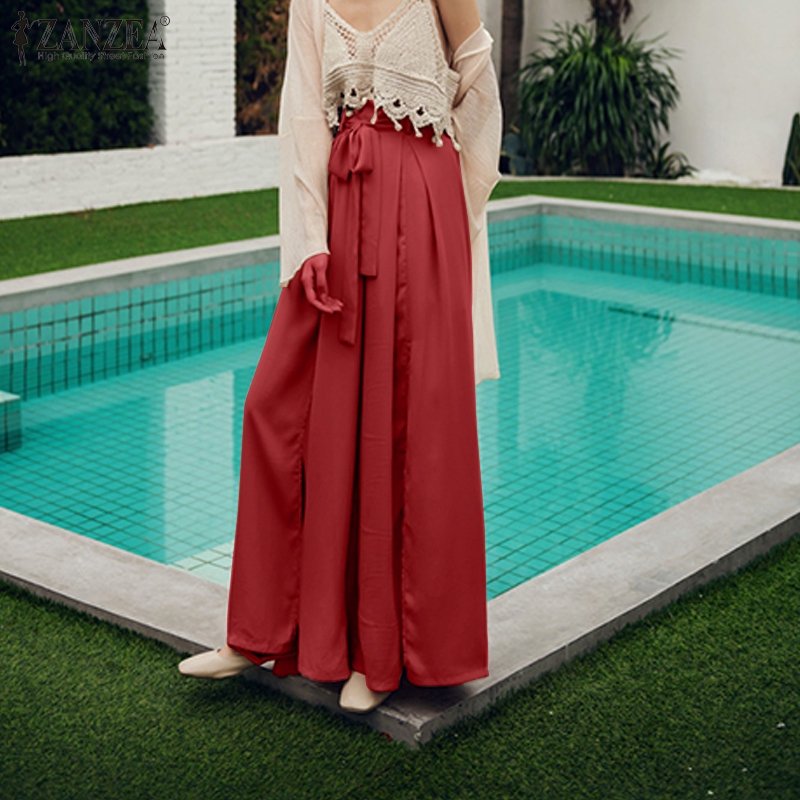 ZANZEA Quần dài kéo eo cao ống rộng thời trang dành cho nữ | BigBuy360 - bigbuy360.vn