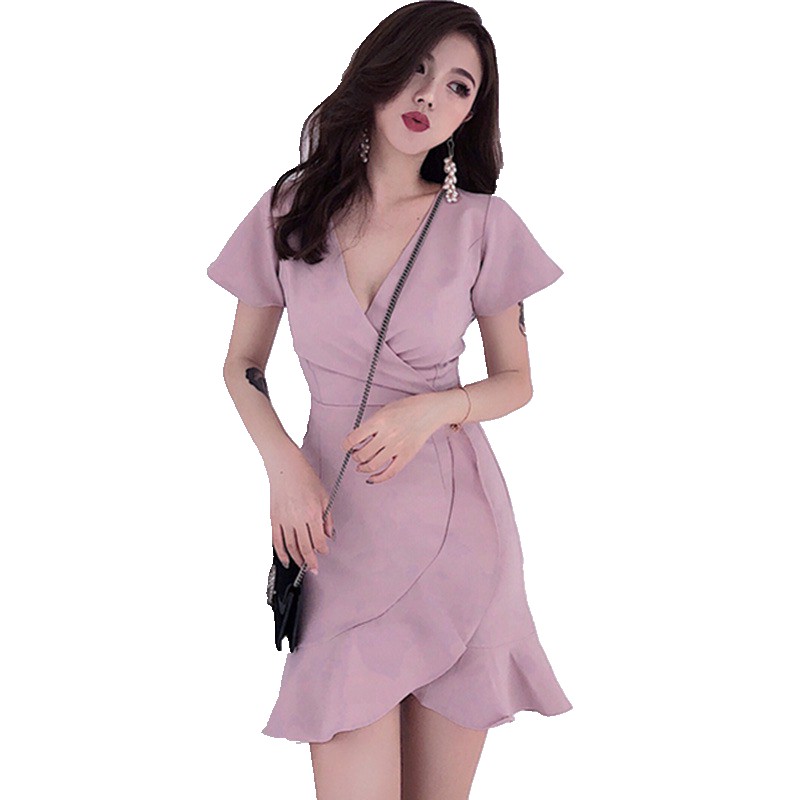 FREESHIP ĐƠN 99K_ Váy Nữ Cổ Chữ V Xếp Li Gợi Cảm