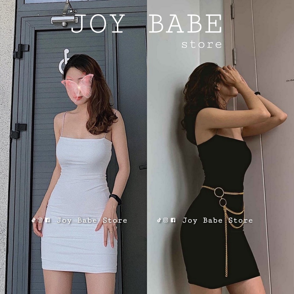 Đầm body nữ hai dây sexy JOY BABE 🌺 mix áo khoác sơ mi mong manh, thun ôm đẹp hack dáng, đầm thời trang sọc DAM 5