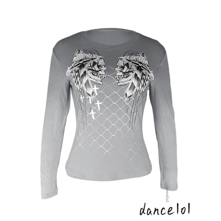 Áo Dệt Kim Nữ Tay Dài Cổ Tròn In Hình Đầu Lâu dance1o1