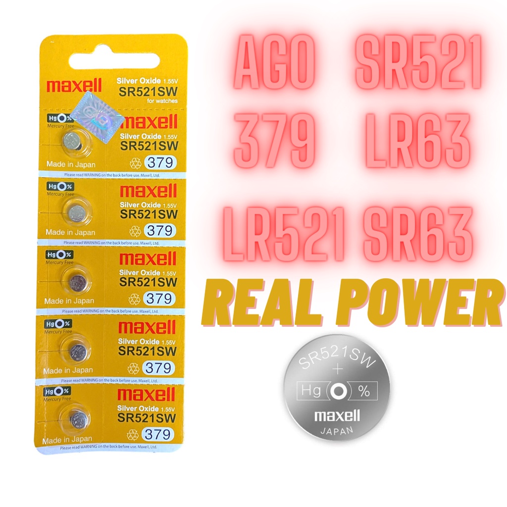 Pin Maxell AG0 / 379 / SR521SW / LR63 / LR521 / SR521 Silver Oxide 1.55Volt (Made in Japan)