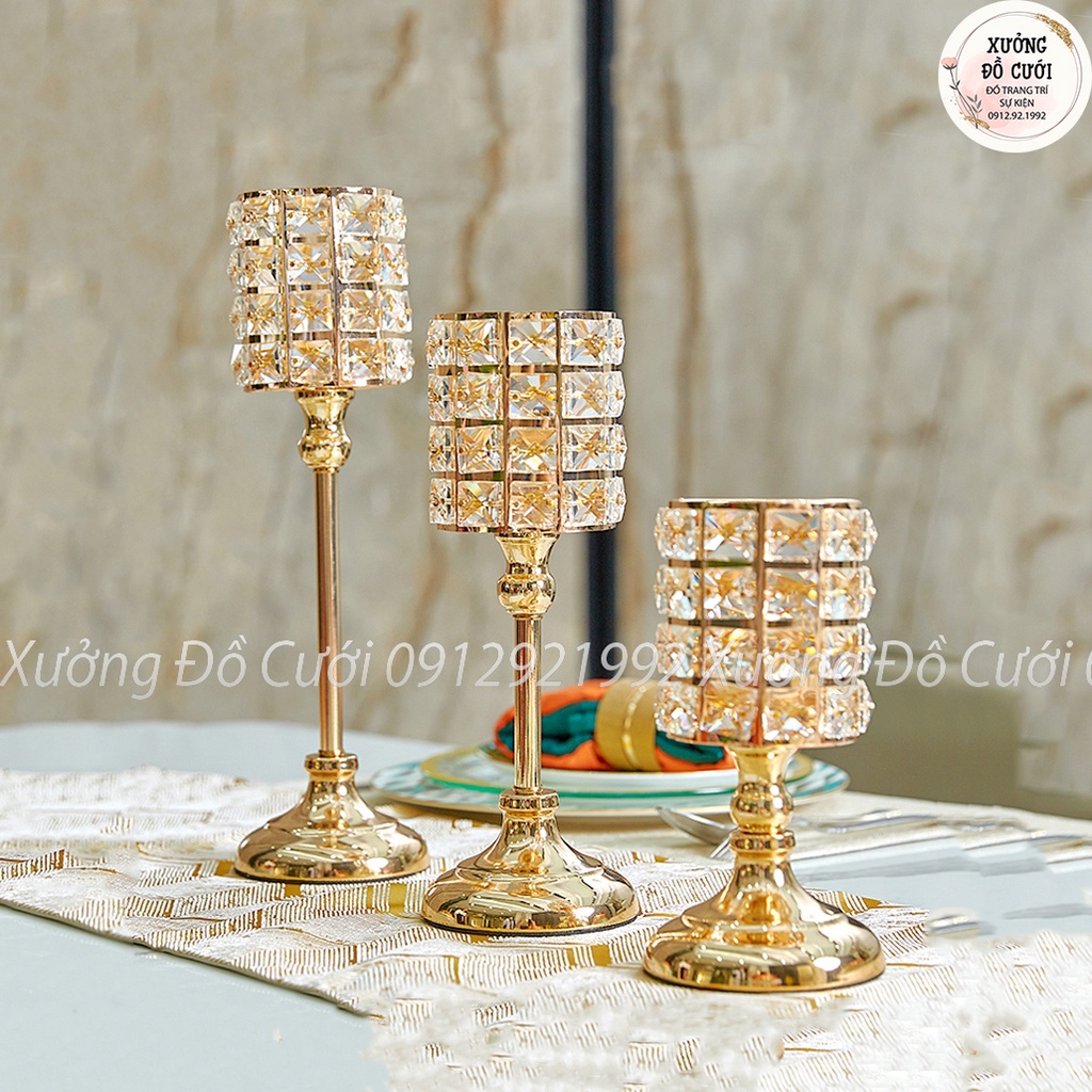 Bộ 3 chân nến pha lê CN011 (ảnh+video thật)
