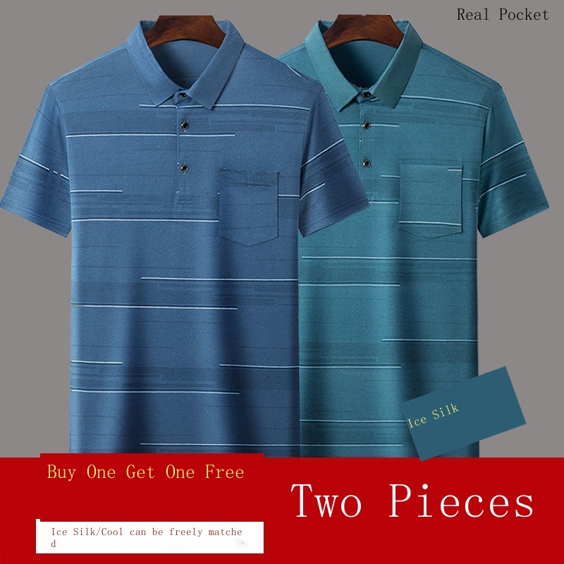 Áo polo Tay Ngắn Màu Trơn Bằng Lụa Lạnh Khô Nhanh Thời Trang Mùa Hè Hàng Mới Dành Cho Bạn Nam Trung Niên