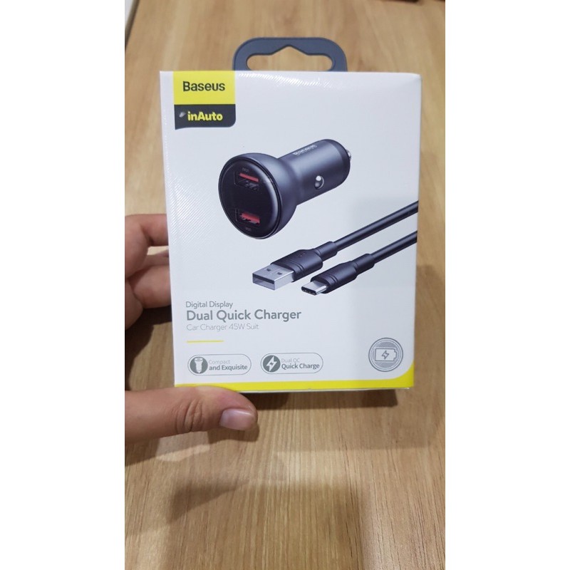 ✔NOWSHIP MỚI - TẨU SẠC XE Ô TÔ CÔNG XUẤT CAO BASEUS 45W Suit kèm cáp sạc nhanh  Dual QC QUICK CHARGE