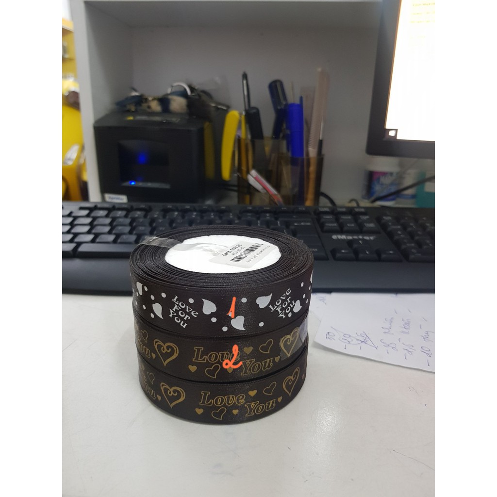 Dây ruy băng in chữ 2cm nhiều mẫu nhiều màu
