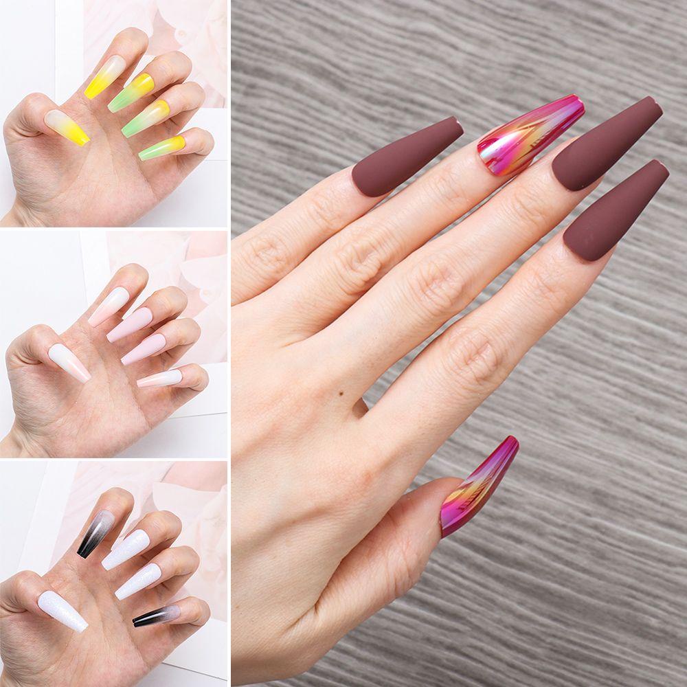 MELODG Móng Tay Giả Hình Chữ T Màu Ombre Thời Trang