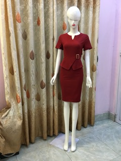 Đầm cổ V peplum V73
