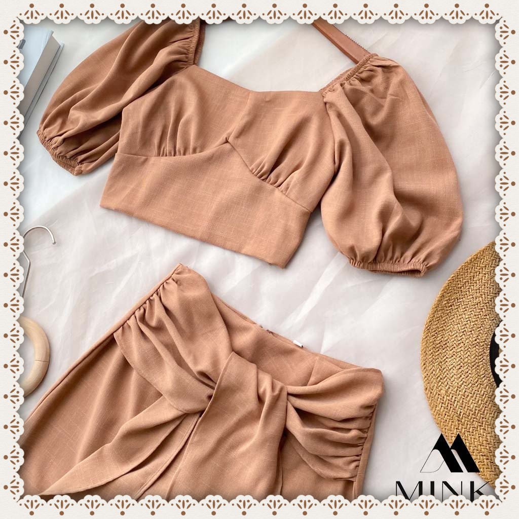 [HÀNG THIẾT KẾ] Set Áo CropTop + Chân Váy Zip Cột Nơ - Chất Liệu Kaki Thun Nhập Nhẩu - Màu Xanh Ngọc/ Nâu Tây | BigBuy360 - bigbuy360.vn