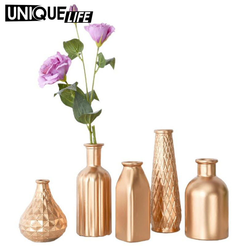 [Unique Life]Modern Flower Vase Plant Container Glass Office Bar Desktop Figurine Decor A