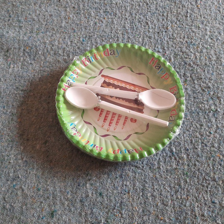 Đĩa Giấy Tiệc Sinh Nhật 16cm Muỗng -10 Cái