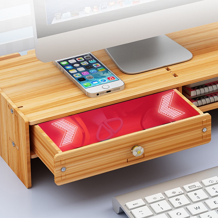 Kệ để màn hình máy tính KM02 tặng kèm giá đỡ điện thoại , có hộc cất bàn phím, ngăn kéo, hộc để tài liệu