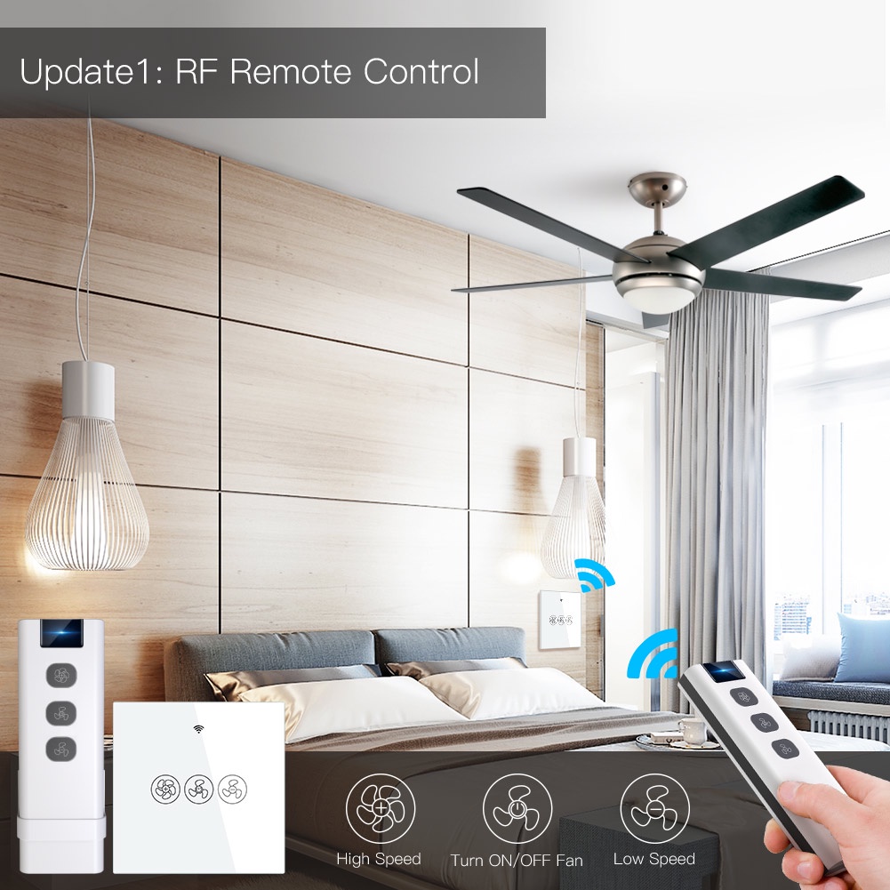 GOOGLE Công TắC QuạT ĐiềU KhiểN WiFi RF433 Thông Minh 2 / 3 ĐườNg Thông Minh KèM Phụ KiệN