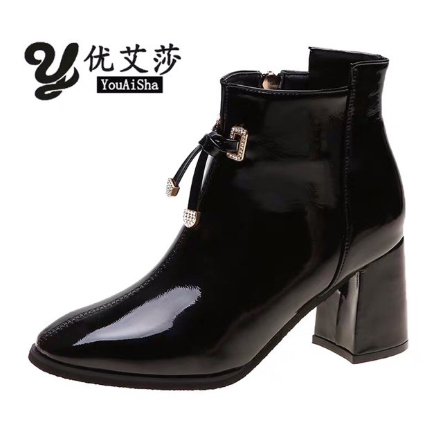 ORDER Bốt da bóng cổ cao khoá sườn công sở