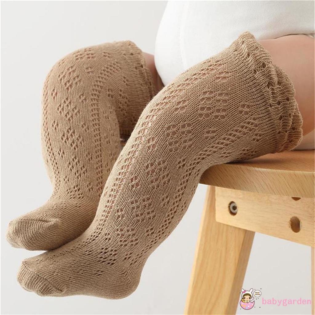Đôi Vớ Dài Qua Gối Phối Lưới Màu Trơn Thời Trang Dành Cho Bé Gái 0-3 Tuổi