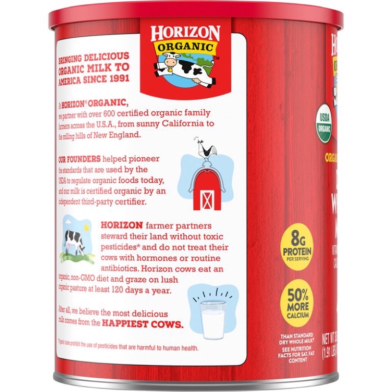 [Hàng Mỹ đi Air] Sữa Tươi Nguyên Kem Dạng Bột Horizon Organic 870gr