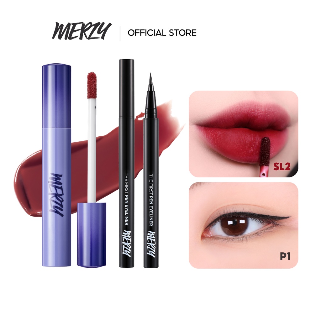 Combo Son Kem Lì Merzy Soft Touch Lip Tint 3g + Bút kẻ mắt Merzy Another Me The First Pen Eyeliner 0,5g