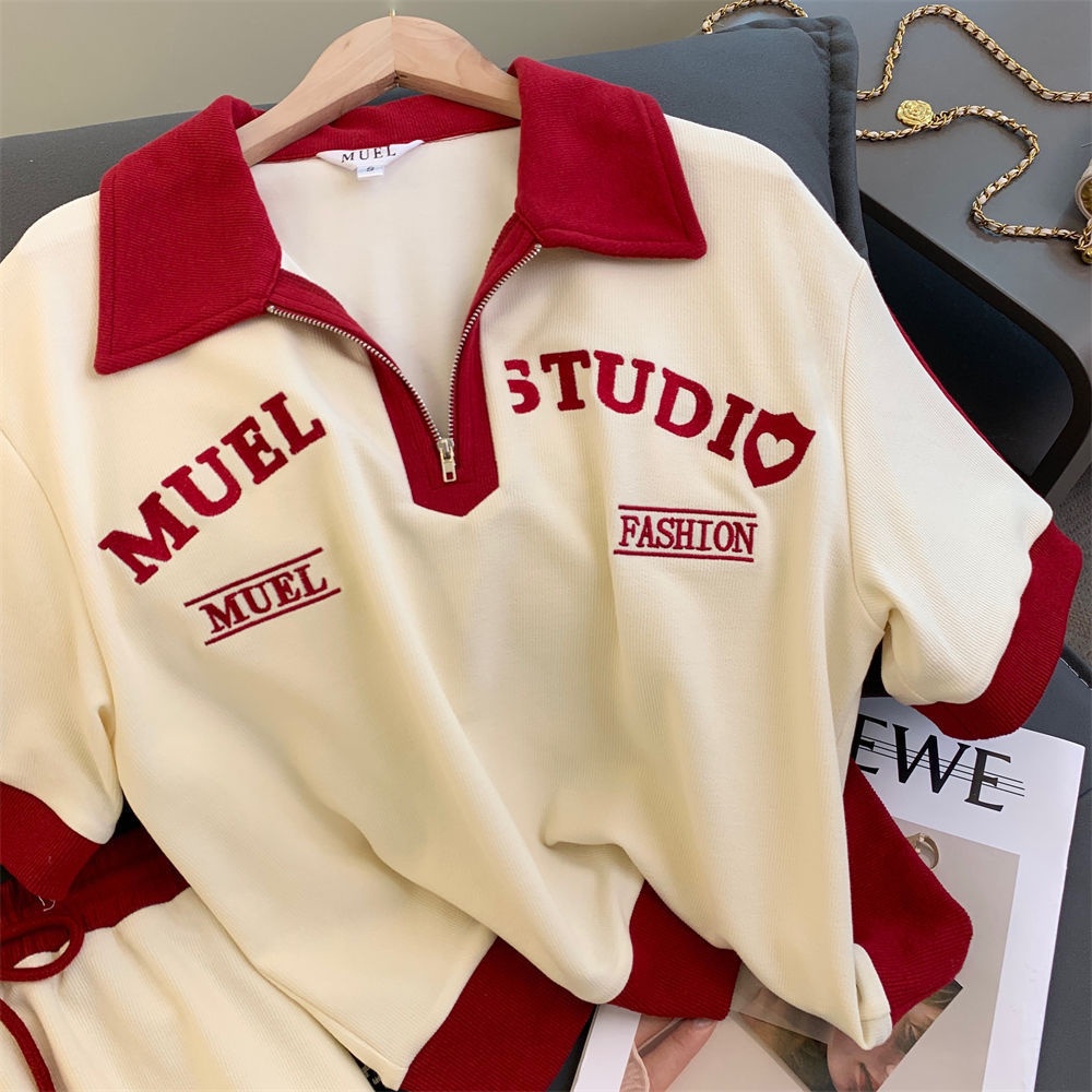 Set Áo Thun Dáng Ngắn + Quần Short Thời Trang Cho Nữ