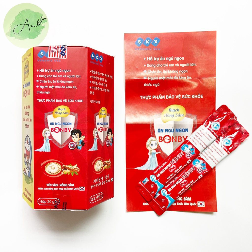 Thạch hồng sâm ăn ngủ ngon Bonby Dr.Huy tăng cường đề kháng, hỗ trợ tiêu hóa cho bé 20 gói x 12g - AN012