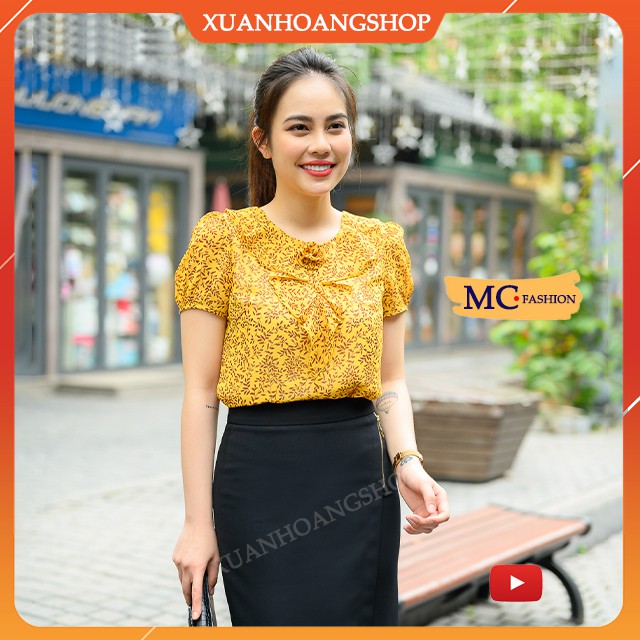 Áo Sơ Mi Nữ Công Sở Mc Fashion, Họa Tiết Hoa Nhí, Cổ Tròn, Tay Ngắn Cộc, 2 Màu ( Vàng, Tím ) Xuân Hoàng Shop Ta955