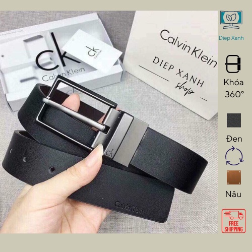 Thắt Lưng Nam, Dây Nịt Nam CK kèm 2 mặt khóa thay đổi, dây lưng 2 màu Đen & Nâu sang trọng full box
