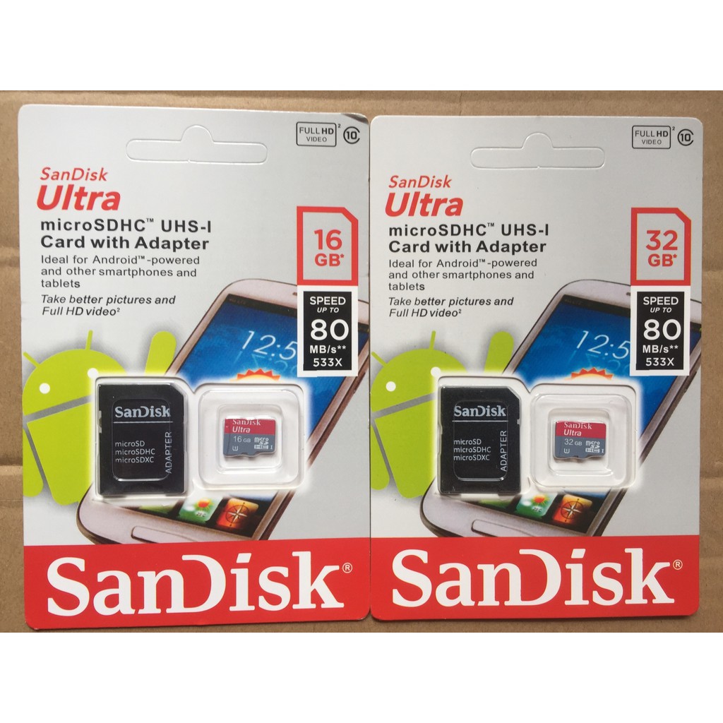 [Kho phụ kiện] Thẻ nhớ Micro SD Scandisk 32Gb class 10 -80Mb bh 5 năm Hàng chính hãng