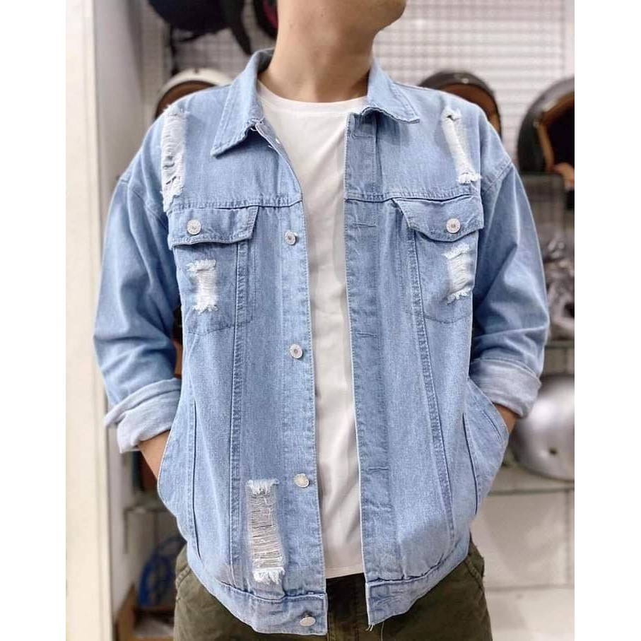 ÁO KHOÁC JEAN UNISEX RÁCH NHẸ.