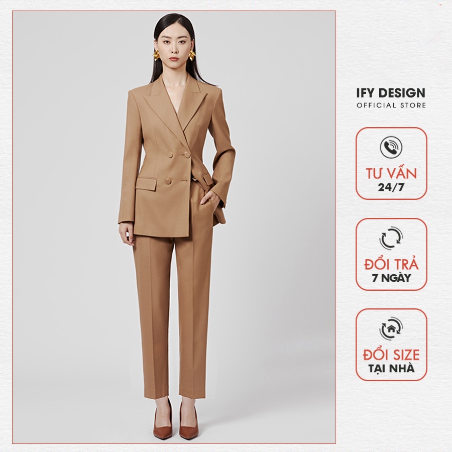 Áo vest nữ cúc bọc cao cấp màu nâu IFY Design FS212A | BigBuy360 - bigbuy360.vn