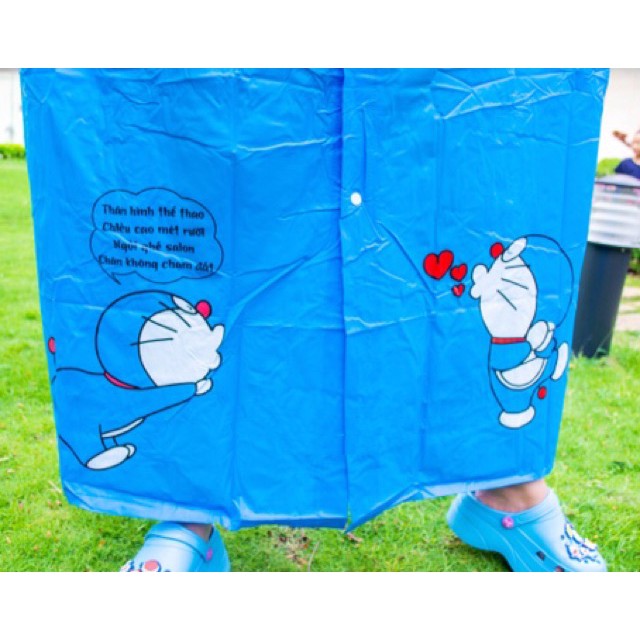Áo mưa măng tô Doremon khóa kéo kết hợp nút bấm siêu cute loại 1