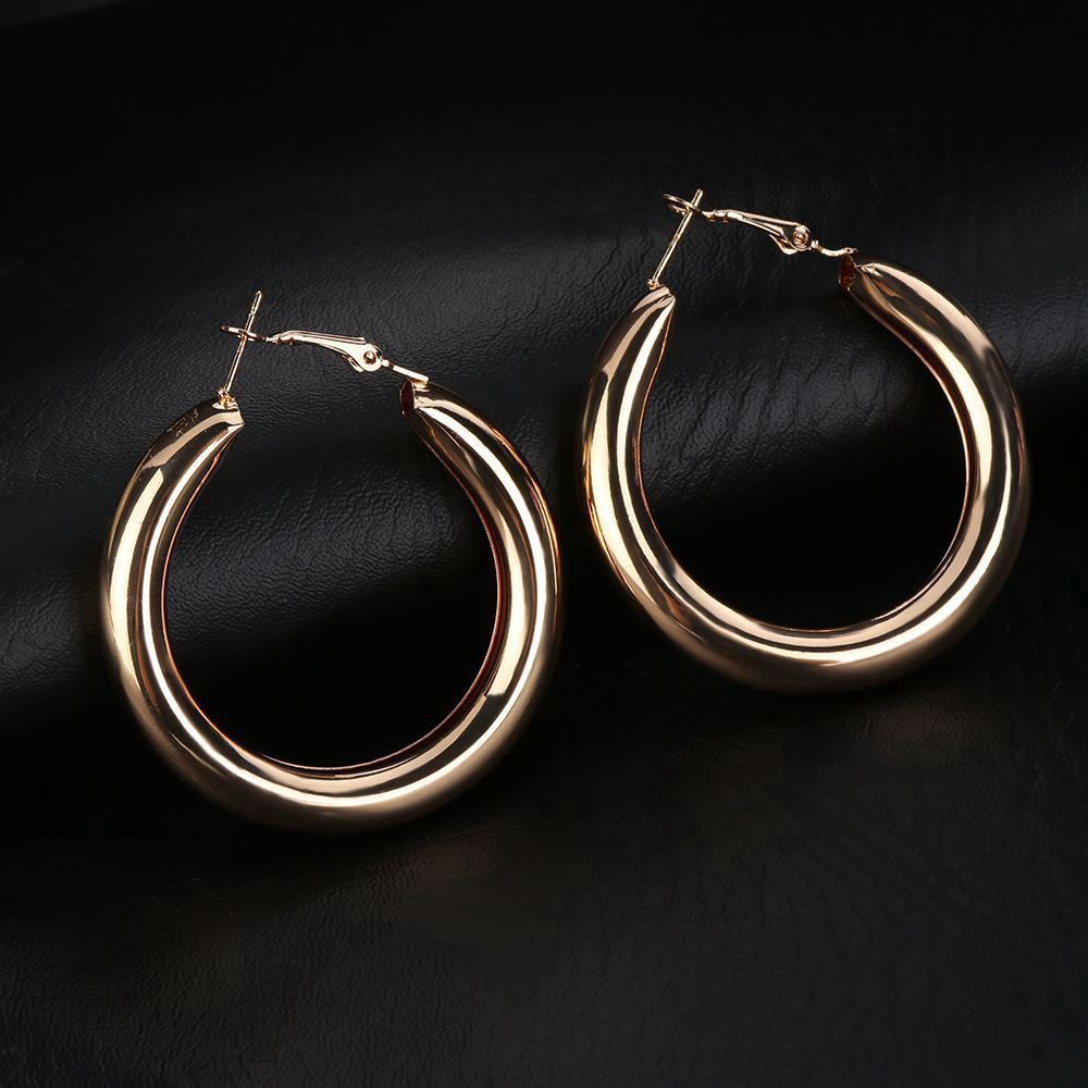 Hoa tai dáng tròn dày làm từ kim loại thời trang 50mm