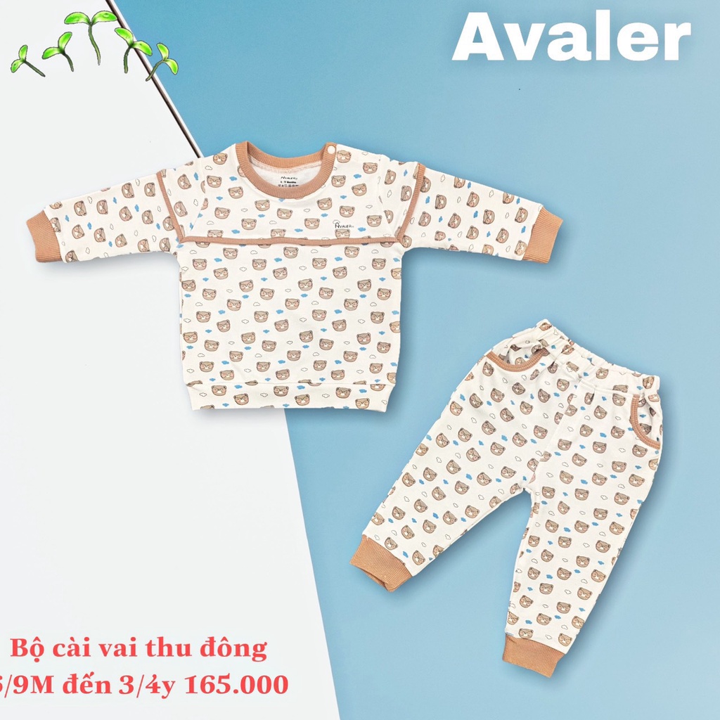 [CHÍNH HÃNG] Bộ quần áo trẻ em cài vai dài tay thu đông nỉ mỏng họa tiết đáng yêu Avaler