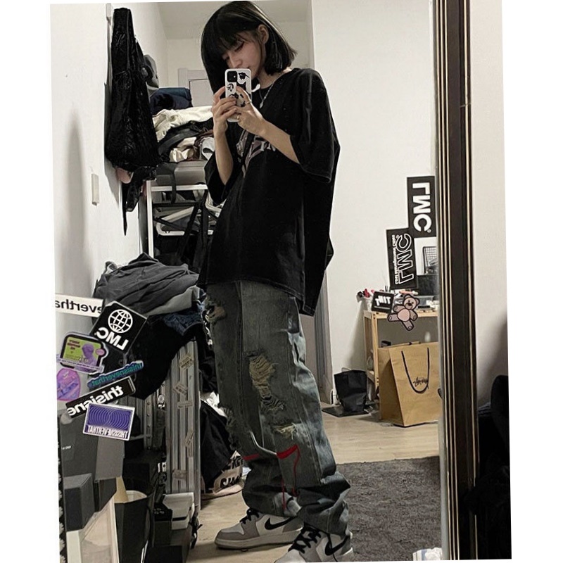 Quần jeans Nữ Dài Lưng Cao Mài Rách Thời Trang Hàn