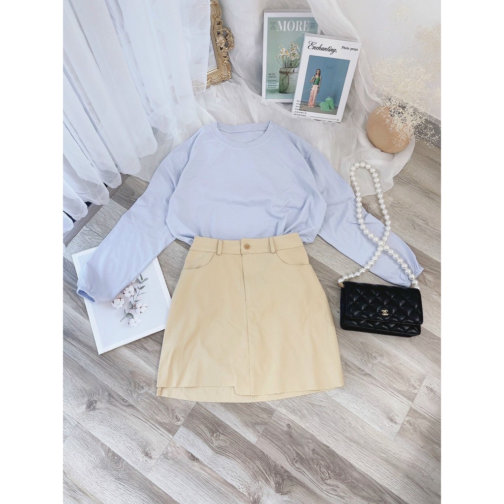 Set Áo Kiểu Nữ Tay Dài Kết Hợp Cùng Chân Váy Kaki Style Thoải Mái Năng Động, Chất Vải Cotton Siêu Mịn, Mát | BigBuy360 - bigbuy360.vn