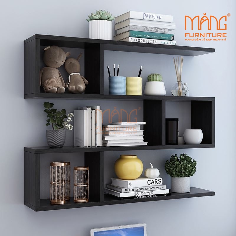 Kệ sách, kệ trang trí treo tường gỗ 3 ngăn dài 80cm x sâu 14cm (KS12)